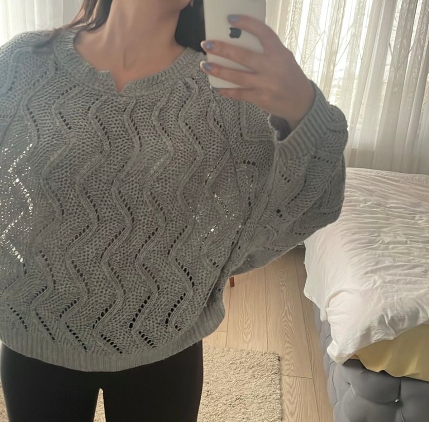 Gri Örgü Rahat Kadın Kazak - Görsel 3