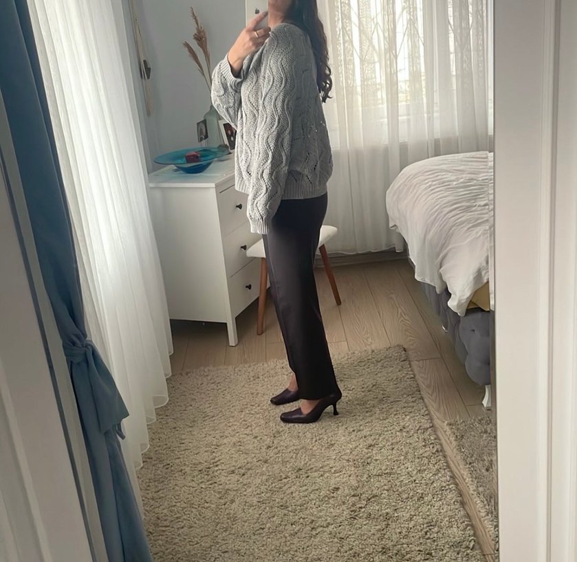 Gri Örgü Rahat Kadın Kazak - Görsel 5