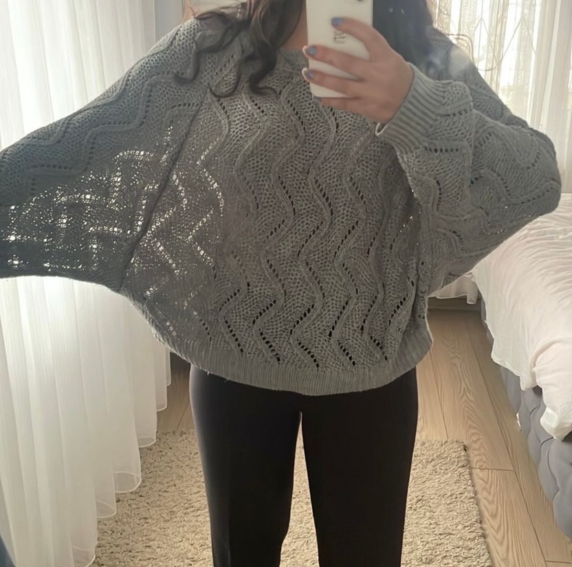 Gri Örgü Rahat Kadın Kazak - Görsel 2