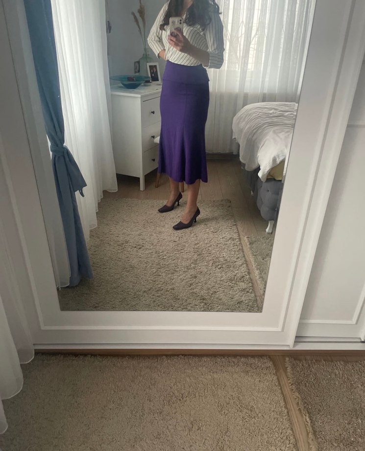 Kadın Mor Uzun Dökümlü Etek - Görsel 2