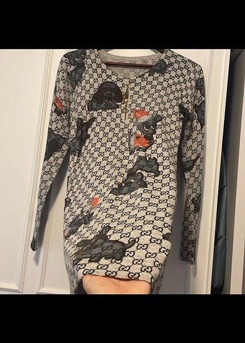 Gri Baskılı Fermuarlı Kedi Kıyafeti - Görsel 3