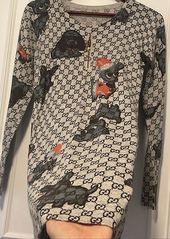 Gri Baskılı Fermuarlı Kedi Kıyafeti - Görsel 4