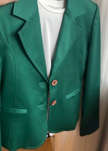 Yeşil Deri Kadın Blazer Ceket - Görsel 3