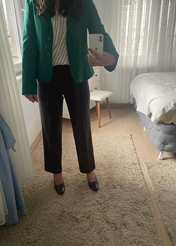 Yeşil Deri Kadın Blazer Ceket - Görsel 7