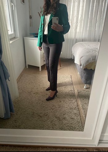 Yeşil Deri Kadın Blazer Ceket - Görsel 5