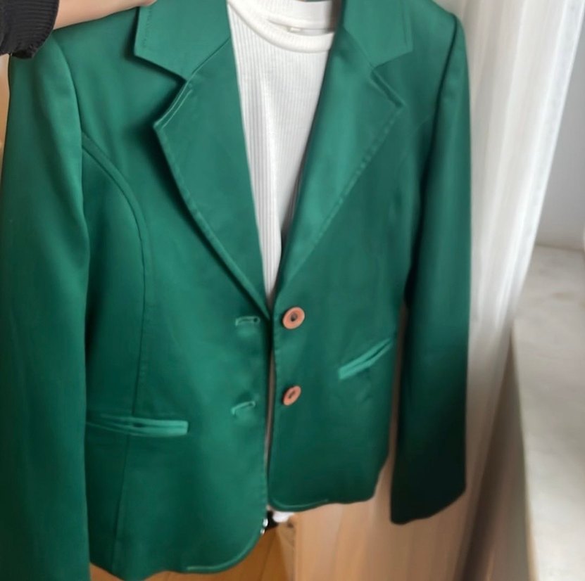 Yeşil Deri Kadın Blazer Ceket - Görsel 3