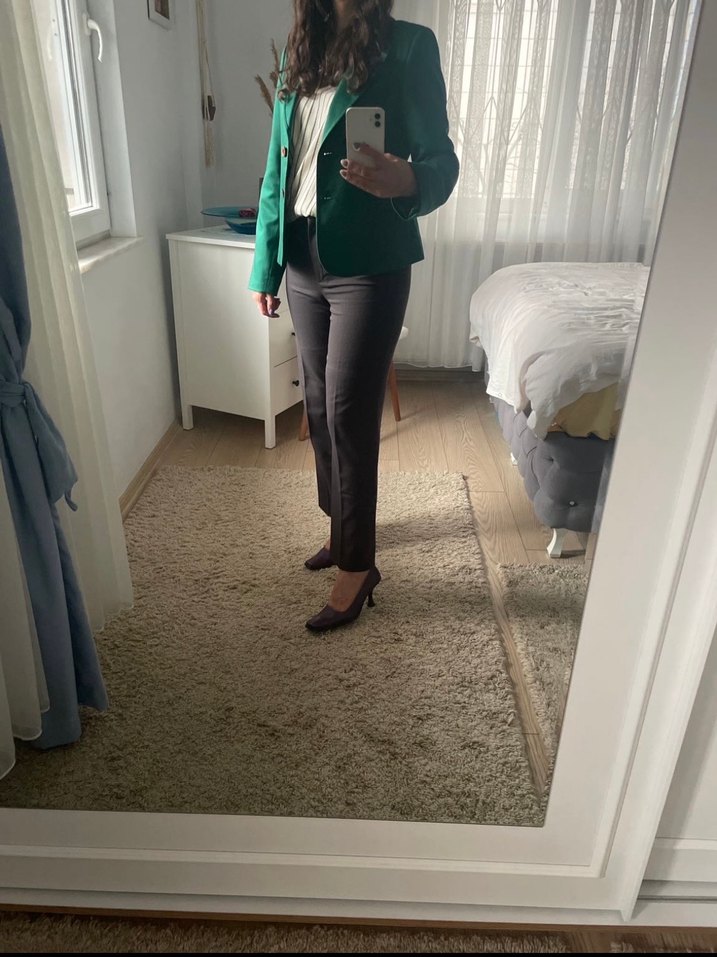 Yeşil Deri Kadın Blazer Ceket - Görsel 5