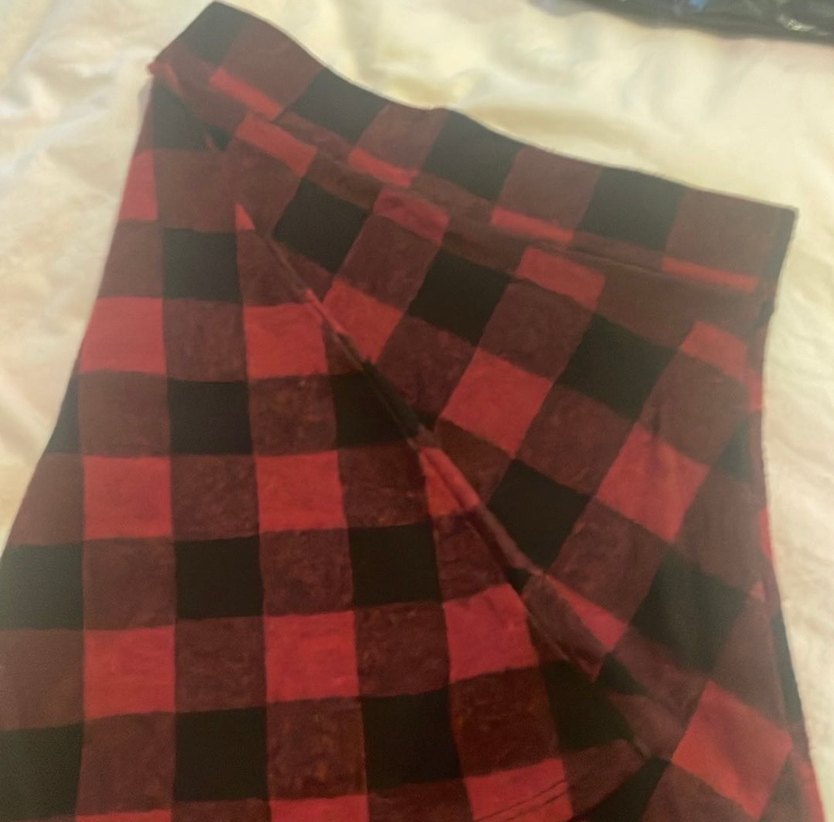 Bordo Kareli Drapeli Midi Kadın Etek - Görsel 3