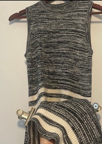 Gri Zebra Desenli Uzun Triko Elbise - Görsel 3