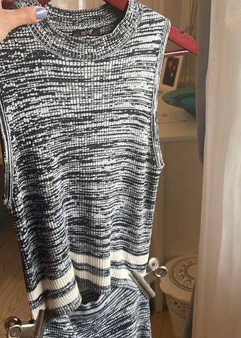 Gri Zebra Desenli Uzun Triko Elbise - Görsel 5