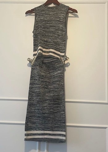 Gri Zebra Desenli Uzun Triko Elbise - Görsel 2