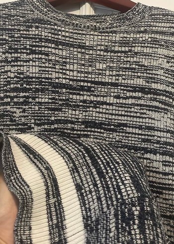 Gri Zebra Desenli Uzun Triko Elbise - Görsel 4