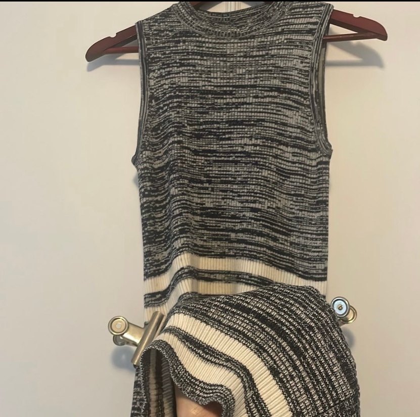 Gri Zebra Desenli Uzun Triko Elbise - Görsel 3