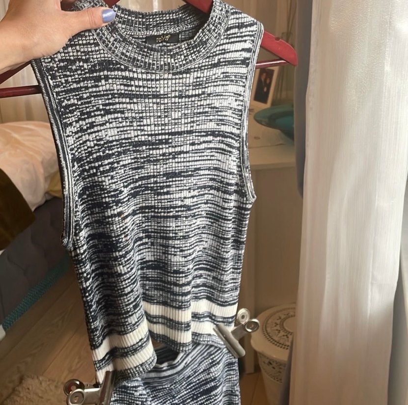 Gri Zebra Desenli Uzun Triko Elbise - Görsel 5