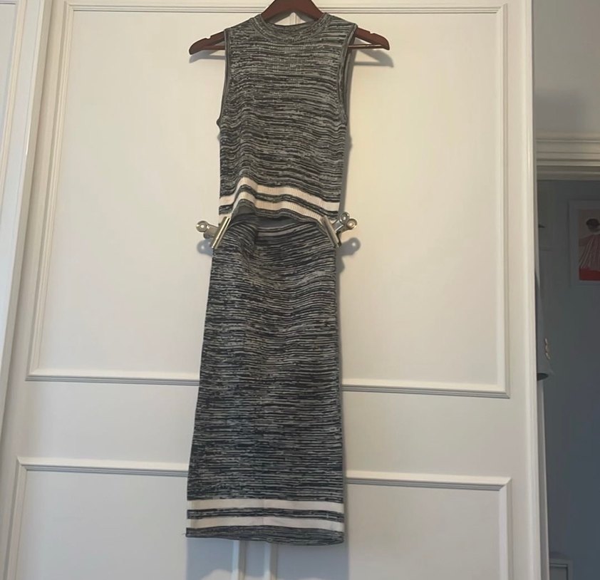 Gri Zebra Desenli Uzun Triko Elbise - Görsel 2