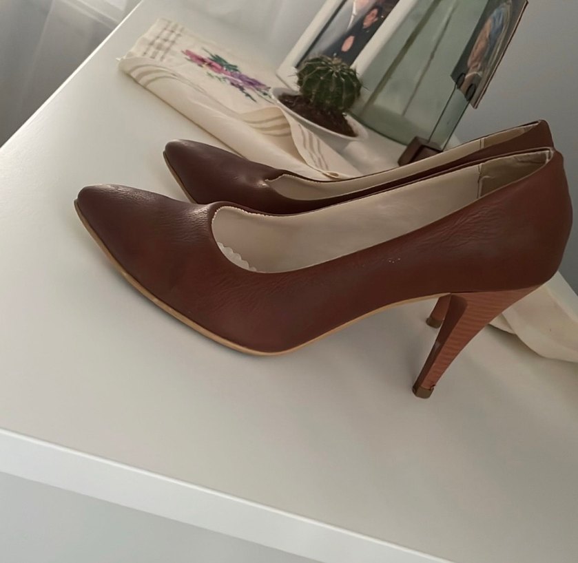 Kahverengi Deri Stiletto Kadın Ayakkabı - Görsel 3