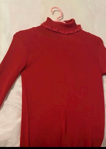 Kırmızı Fırfırlı Balıkçı Yaka Kazak - Görsel 2