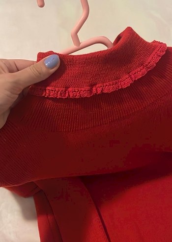 Kırmızı Fırfırlı Balıkçı Yaka Kazak - Görsel 3