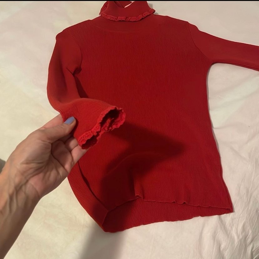 Kırmızı Fırfırlı Balıkçı Yaka Kazak - Görsel 4