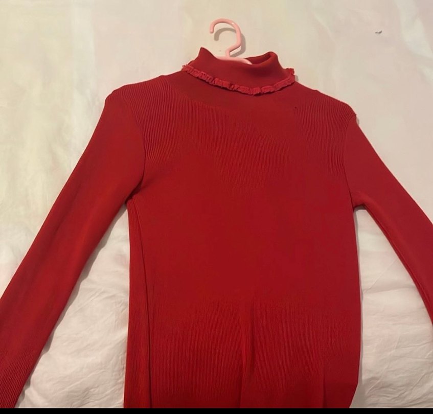 Kırmızı Fırfırlı Balıkçı Yaka Kazak - Görsel 2