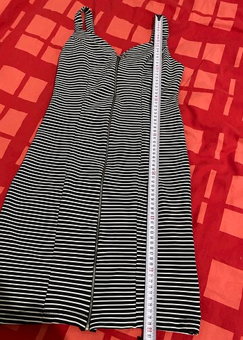 Çizgili Fermuarlı Kalın Askılı Mini Elbise - Görsel 3