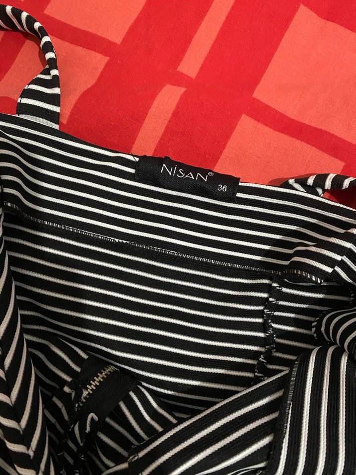 Çizgili Fermuarlı Kalın Askılı Mini Elbise - Görsel 4