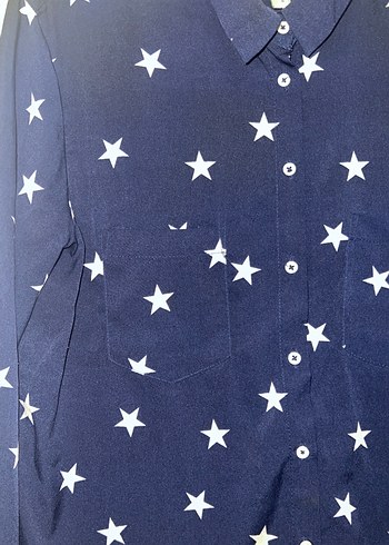 Uzun Kollu Mavi Yıldız Desenli Gömlek - Görsel 2
