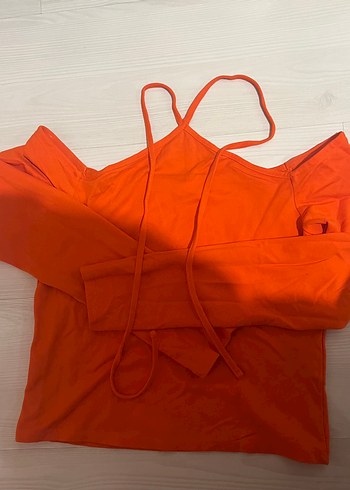 Uzun Kollu V Yaka Turuncu Kadın Bluz - Görsel 6