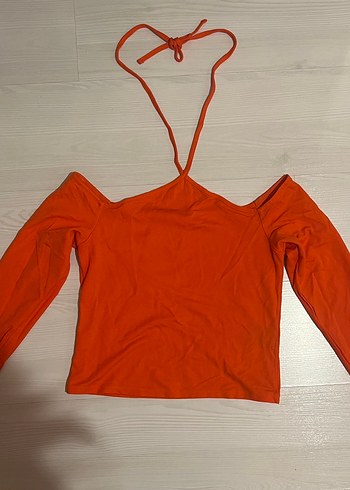 Uzun Kollu V Yaka Turuncu Kadın Bluz - Görsel 2