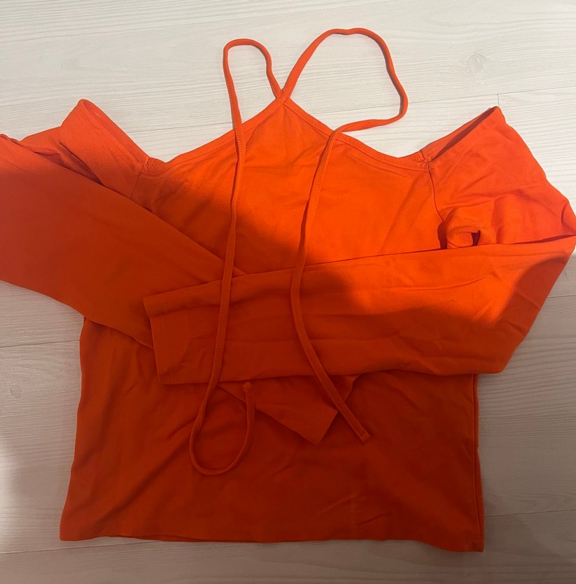 Uzun Kollu V Yaka Turuncu Kadın Bluz - Görsel 5