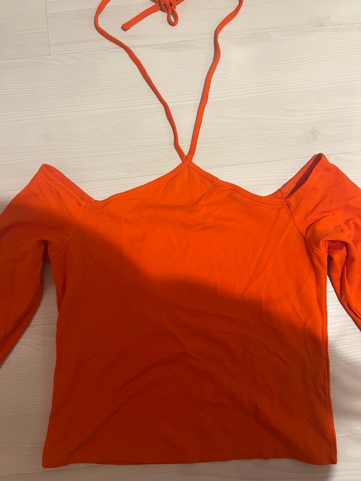 Uzun Kollu V Yaka Turuncu Kadın Bluz - Görsel 3