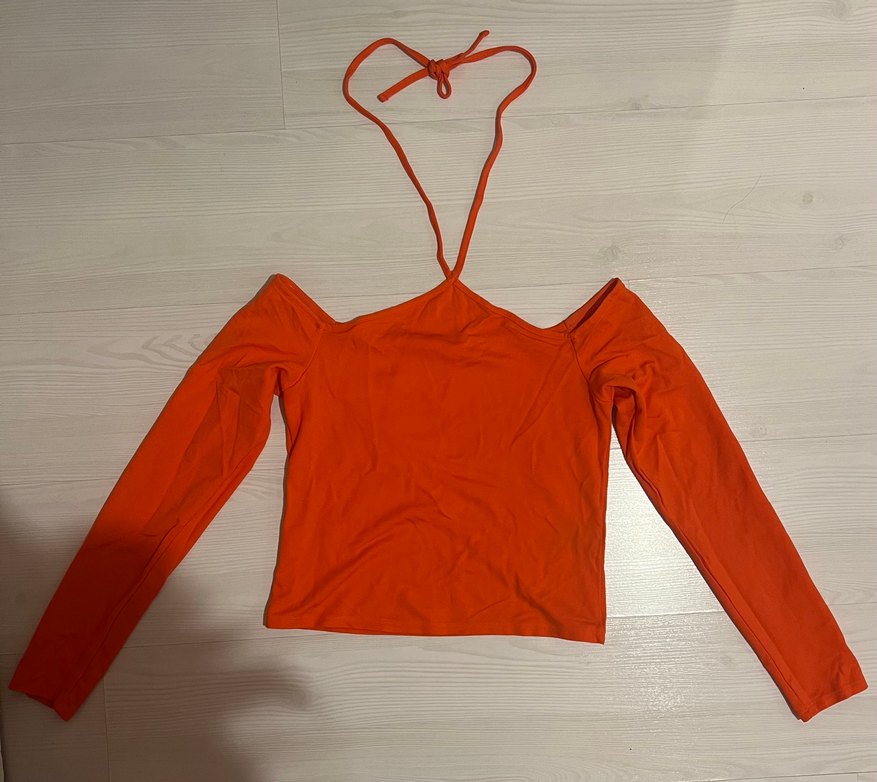 Uzun Kollu V Yaka Turuncu Kadın Bluz - Görsel 2