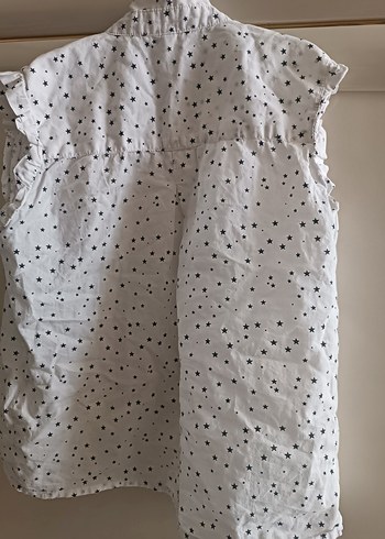 Kız Çocuk için Kolsuz Yıldız Desenli Beyaz Keten Gömlek - Görsel 2