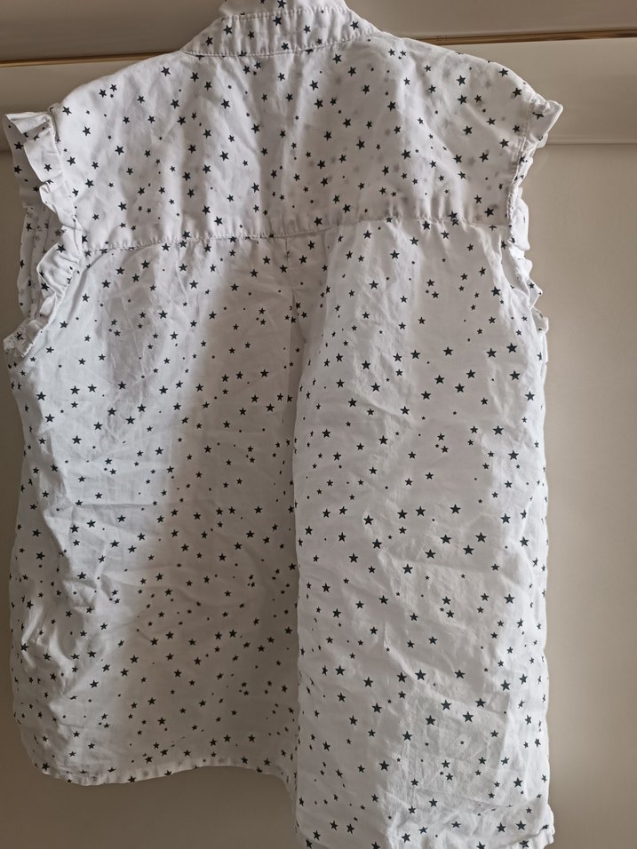 Kız Çocuk için Kolsuz Yıldız Desenli Beyaz Keten Gömlek - Görsel 2