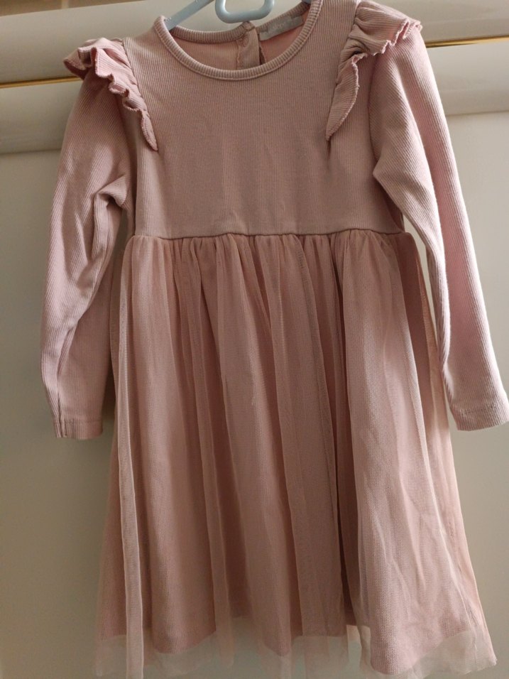 Kız Çocuk Uzun Kollu Pudra renk Elbise - Görsel 2