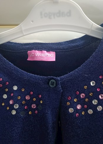 Kız Çocuk Mavi Düğmeli İnce Triko Hırka - Görsel 2