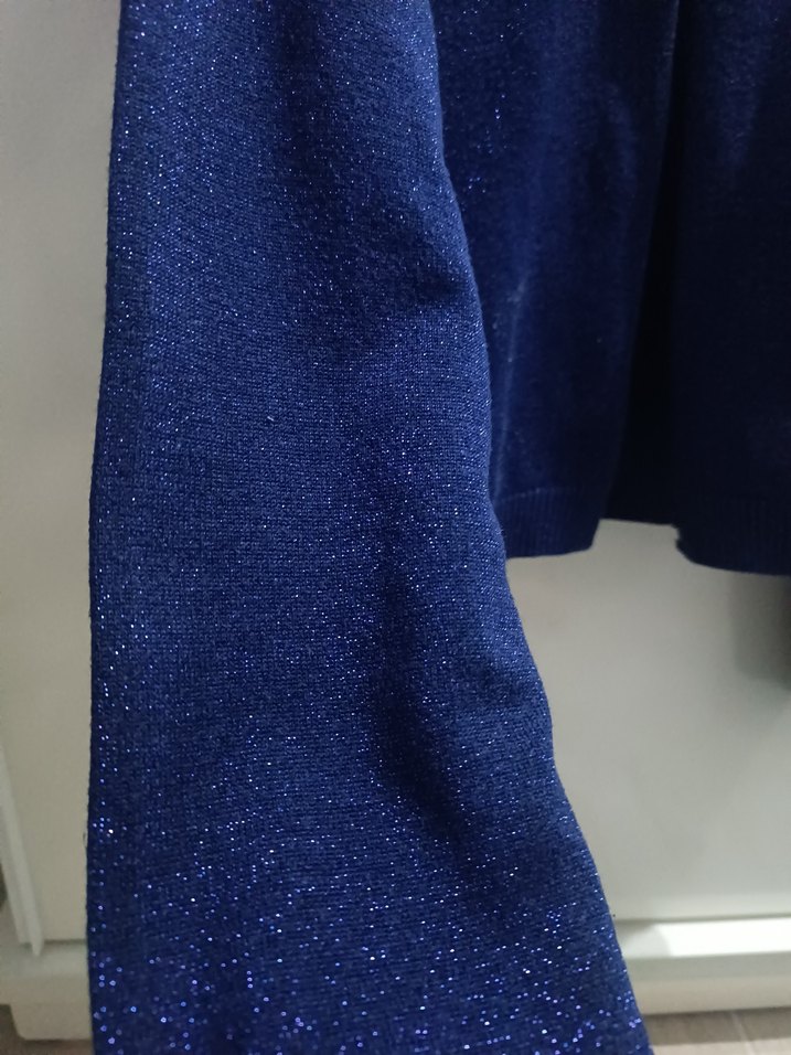 Kız Çocuk Mavi Düğmeli İnce Triko Hırka - Görsel 3