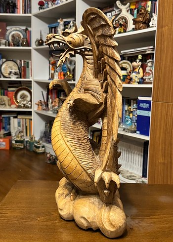 ÖZEL Avrupa El Oyma Ahşap Ejderha Heykeli - Görsel 6