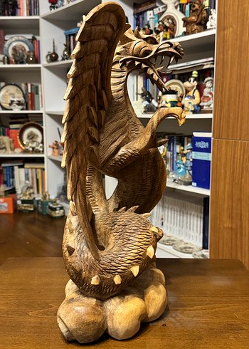 ÖZEL Avrupa El Oyma Ahşap Ejderha Heykeli - Görsel 4