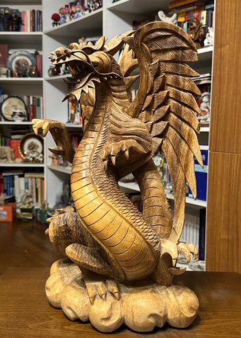 ÖZEL Avrupa El Oyma Ahşap Ejderha Heykeli - Görsel 7