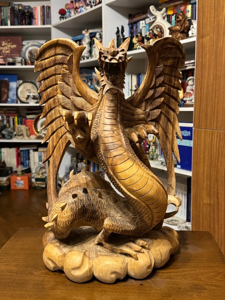 ÖZEL Avrupa El Oyma Ahşap Ejderha Heykeli - Görsel 2