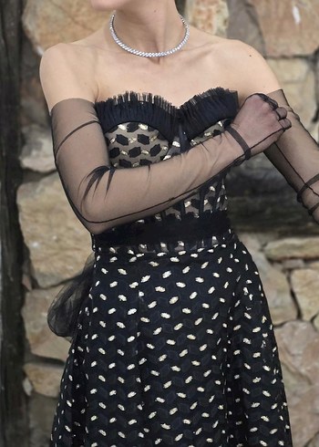 Siyah Straplez Uzun Gotik Abiye Elbise - Görsel 2