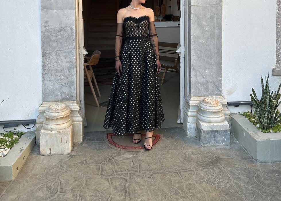 Siyah Straplez Uzun Gotik Abiye Elbise - Görsel 3