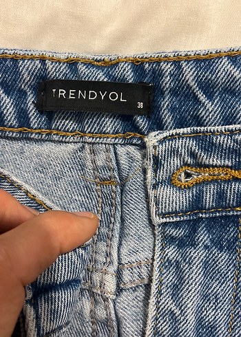 Düğmeli Gri Mavi Midi Kot Pantolon - Görsel 2