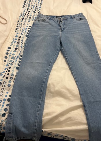 Düğmeli Gri Mavi Midi Kot Pantolon - Görsel 3