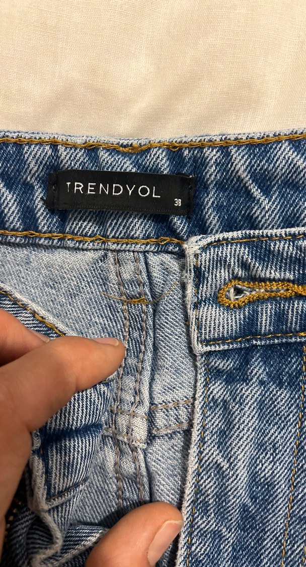 Düğmeli Gri Mavi Midi Kot Pantolon - Görsel 2