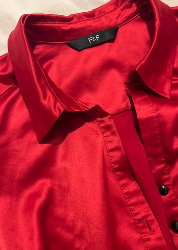 Kırmızı Saten Kadın Gömlek - Görsel 2