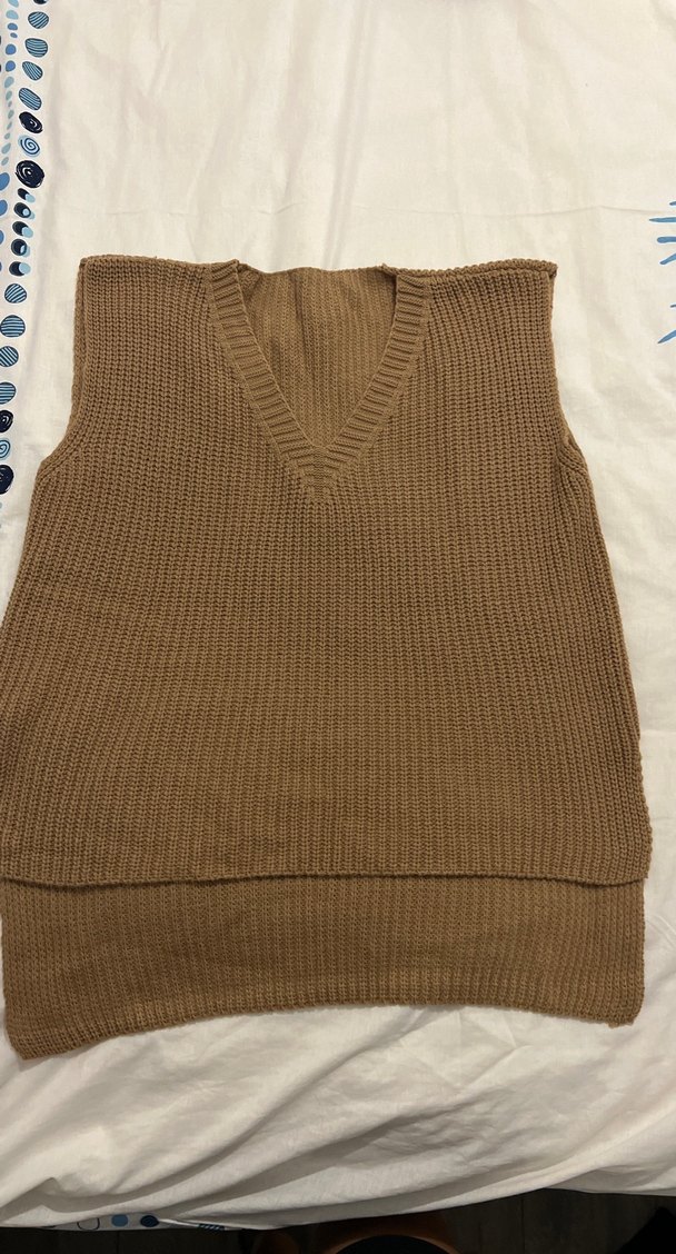 V Yaka Kahverengi Örgü Kadın Süveter - Görsel 2