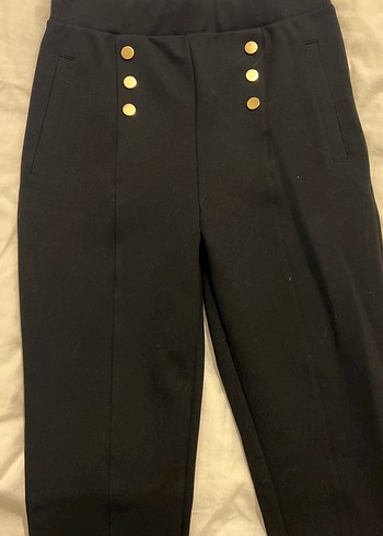 Düğmeli Siyah Kadın Süet Kumaş Pantolon - Görsel 2