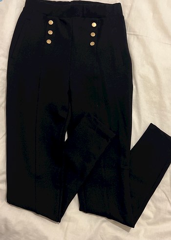 Düğmeli Siyah Kadın Süet Kumaş Pantolon - Görsel 3